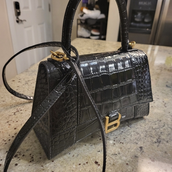 Balenciaga Hourglass Small Croc-Embossed Top-Handle Bag - Picture 9 of 10